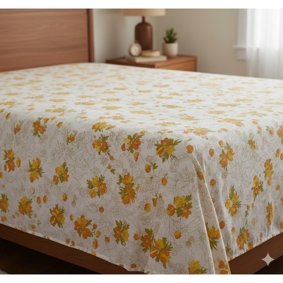 Fieldcrest NOS Double Fitted Flat Sheet VTG Floral Perfect Percale Forest Fern - Picture 1 of 9